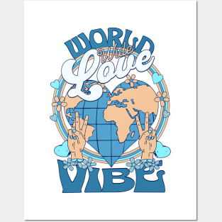 WORLD WIDE LOVE VIBE (Dark Blue/Sand/light blue) Posters and Art